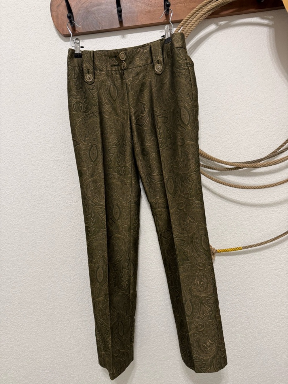Per Se Olive Paisley Jacquard Dress Pants